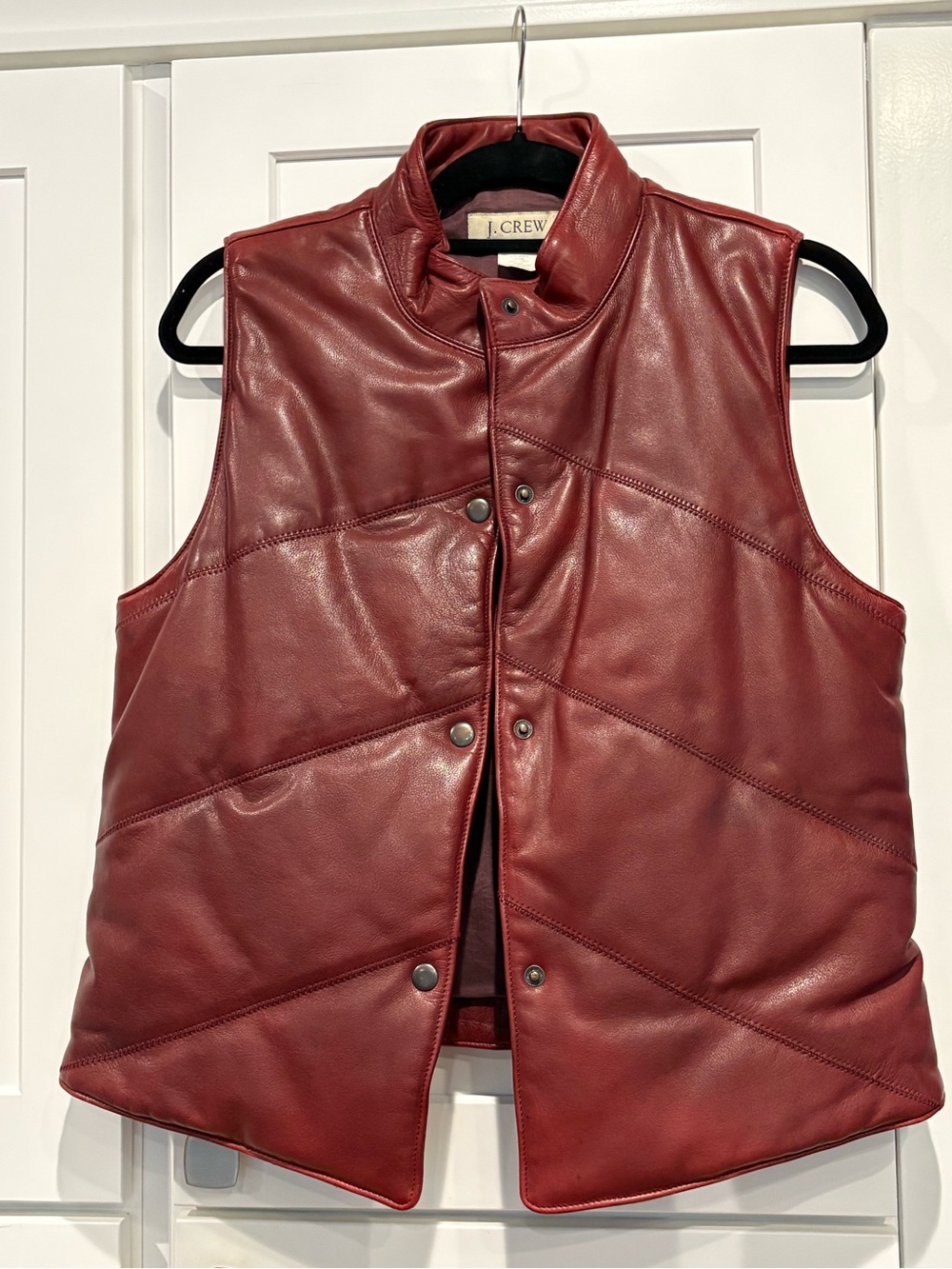 J. Crew Women's Deep Burgundy Leather Puffer Vest
